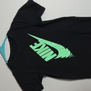 Nike Kids Tee with Neon Green Logo on Black